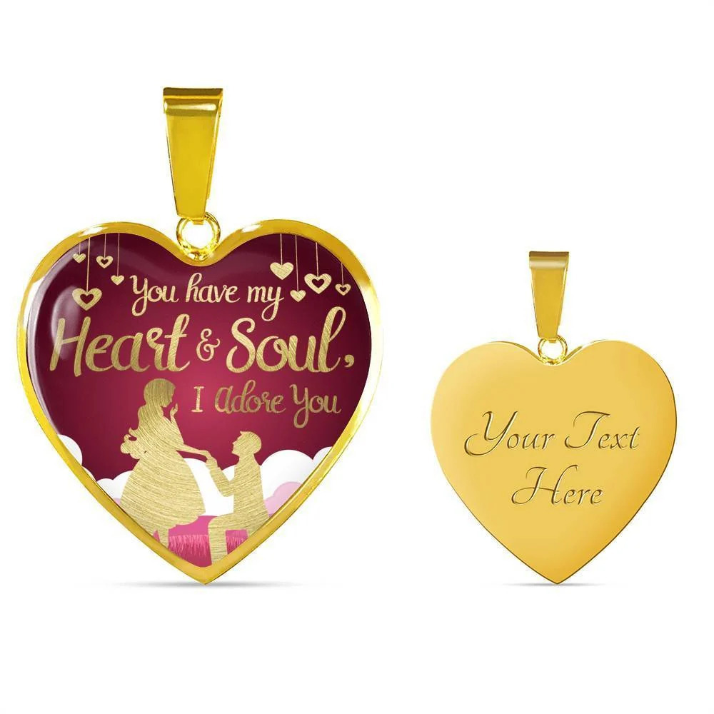 You Have My Heart And Soul I Adore You Necklace Personalized Engraved Gold Hear